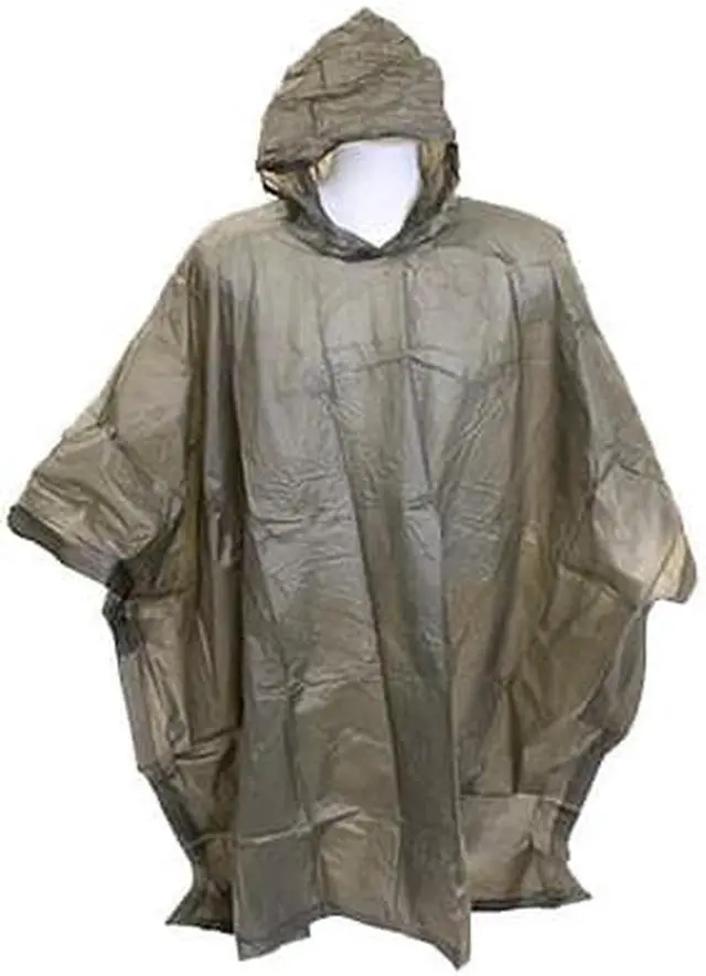 Alt view image 4 of 5 - Coghlan's Medium-Weight Reusable Waterproof Vinyl Hooded Poncho - Olive Drab