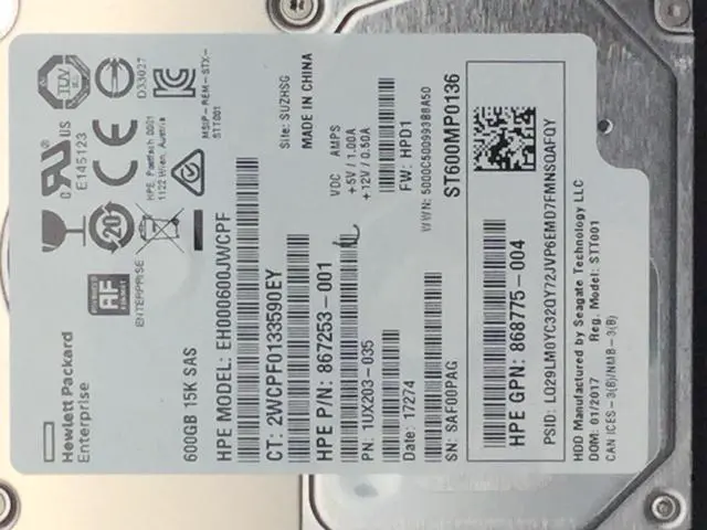 Alt view image 4 of 4 - HPE EH000600JWCPF Digitally Signed 512e 600GB 15k SAS 12g Sff Sc Hdd