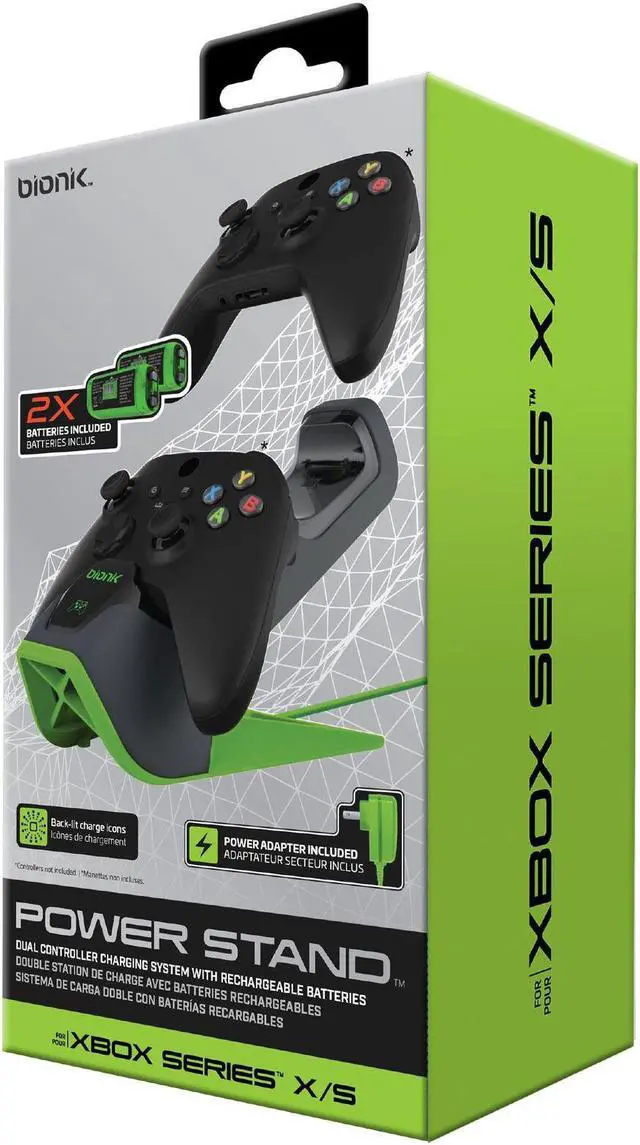 Alt view image 5 of 11 - Bionik Power Stand for Xbox Series X/S: Dual Charge & Storage Dock with 2 Rechargeable Batteries-Power Adapter Included (BNK-9070)
