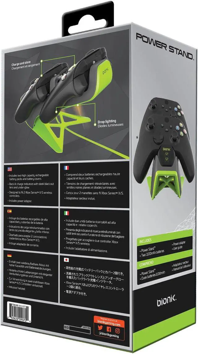 Alt view image 6 of 11 - Bionik Power Stand for Xbox Series X/S: Dual Charge & Storage Dock with 2 Rechargeable Batteries-Power Adapter Included (BNK-9070)