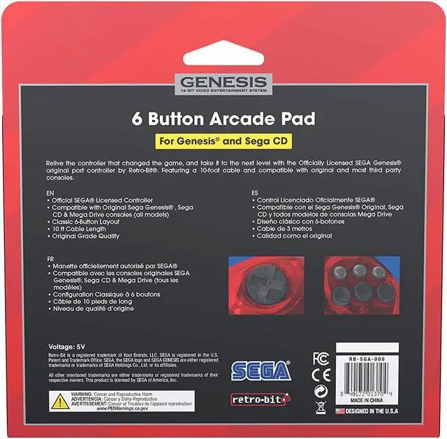 Alt view image 5 of 5 - Retro-Bit Official Sega Genesis 6-Button Controller Pad for Sega Genesis - Red