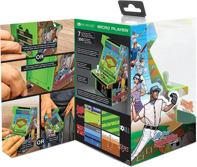 Alt view image 5 of 7 - MY ARCADE All-Star Stadium Micro Player: Mini Arcade Machine with 307 Games, Fully Playable 6.75" Collectible, Color Display, Speaker, Volume Buttons, Battery or USB-C Powered