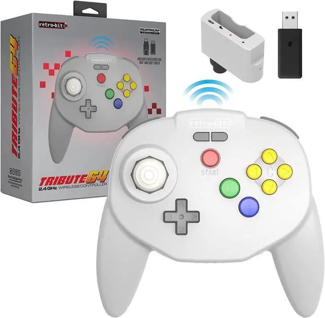 Main image of Retro-Bit Tribute 64 2.4Ghz Wireless Controller for Nintendo N64 Switch PC - Classic Gray