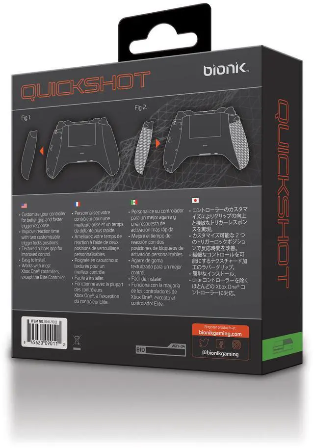 Alt view image 7 of 12 - Bionik Quickshot Rubber Grip with Dual Setting Trigger Lock for Xbox One Controller