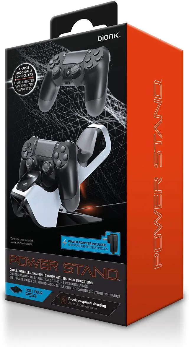 Alt view image 6 of 15 - Bionik Power Stand PS4 DualStock Controllers Charger Stand Dock for PlayStation 4