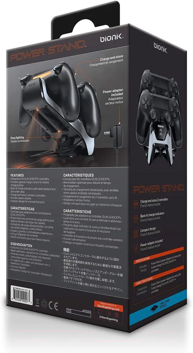 Alt view image 7 of 15 - Bionik Power Stand PS4 DualStock Controllers Charger Stand Dock for PlayStation 4