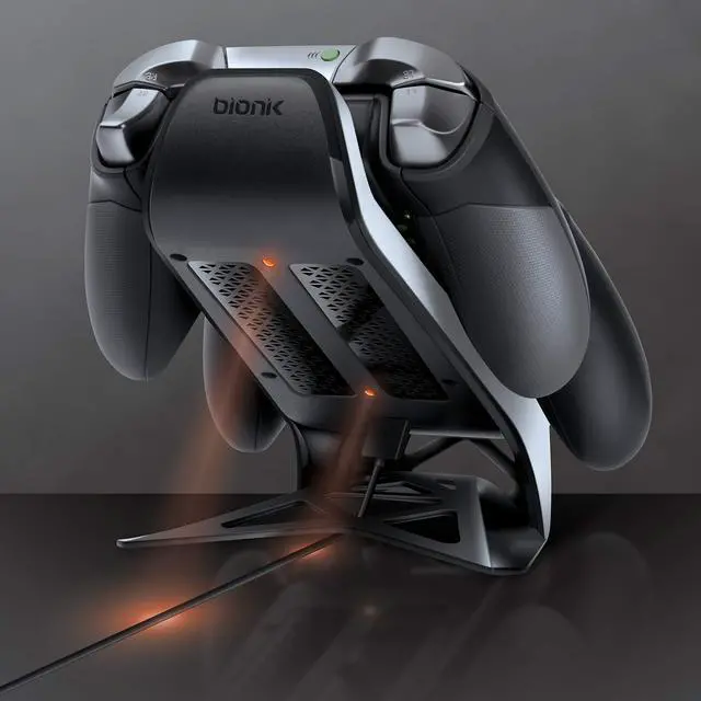 Alt view image 5 of 14 - Bionik Power Stand Controllers Charger Dock with 2 Rechargeable Batteries for Xbox One