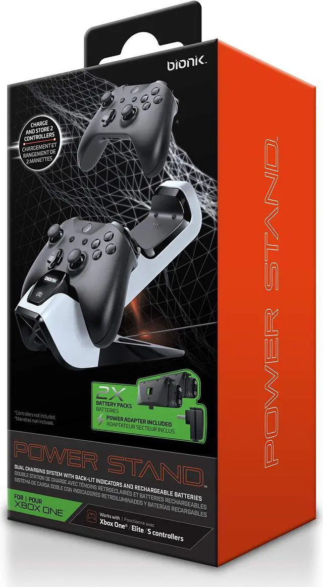Alt view image 7 of 14 - Bionik Power Stand Controllers Charger Dock with 2 Rechargeable Batteries for Xbox One