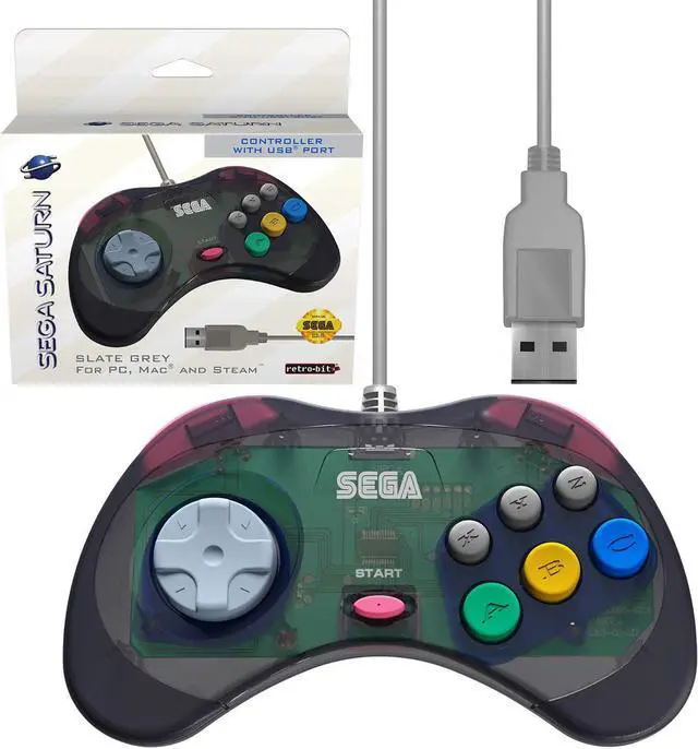 Main image of Retro-Bit Official Sega Saturn USB Controller Pad for PC, Mac, Steam, RetroPie, Raspberry Pi - USB Port - Slate Gray