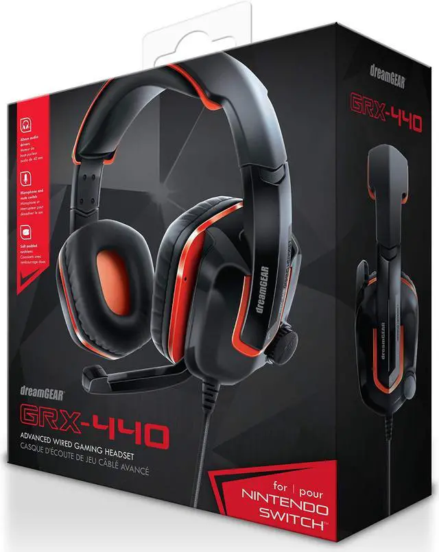 Alt view image 4 of 19 - dreamGEAR GRX-440 Wired High Performance Headset + Mic and Volume Controls for Nintendo Switch, PS4, and Xbox One - Red/Black