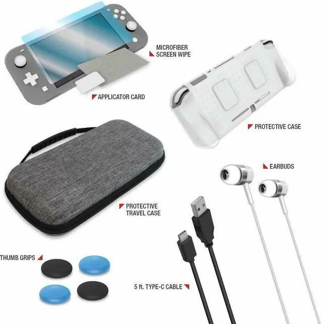 Alt view image 2 of 5 - Armor3 Travel Kit: Travel Case, Protective Case, Screen Protector, Earbuds, Type-C Charging Cable, Thumb Grips, Microfiber Screen Wipe for Nintendo Switch Lite