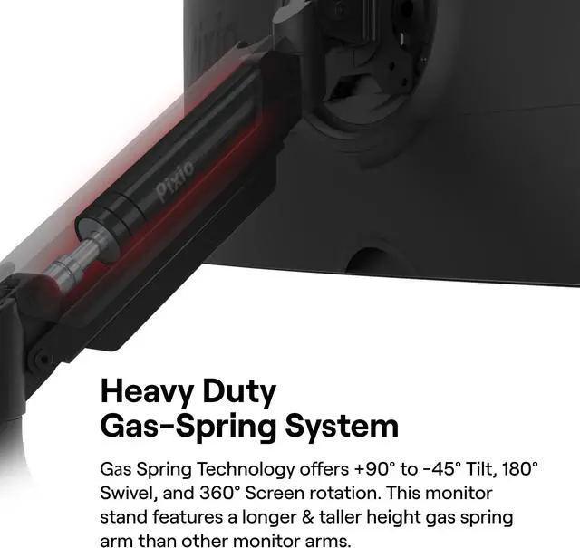 Alt view image 3 of 7 - Pixio PS2D Heavy-duty Gas Spring Fully Adjustable Universal Mount 100x100mm 75x75mm Premium Dual Monitor Desk Mount, Supports two monitors up to 35" & 33lbs