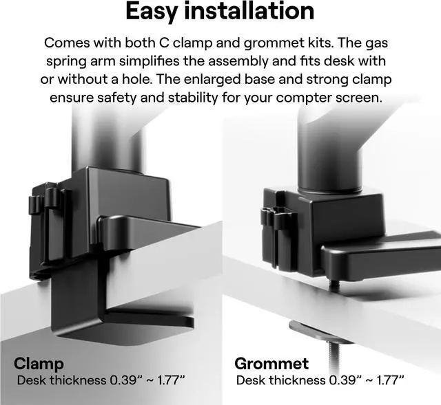Alt view image 6 of 7 - Pixio PS2D Heavy-duty Gas Spring Fully Adjustable Universal Mount 100x100mm 75x75mm Premium Dual Monitor Desk Mount, Supports two monitors up to 35" & 33lbs