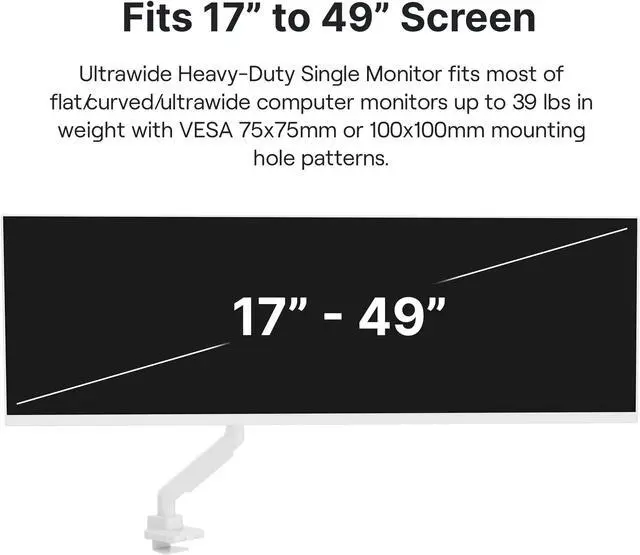 Alt view image 2 of 7 - Pixio PS2S White Edition Heavy-duty Gas Spring Fully Adjustable Universal Mount 100x100mm 75x75mm Premium Single Monitor Desk Mount, Supports monitors up to 49" 30.8lbs (curved) 39.6" (flat) White