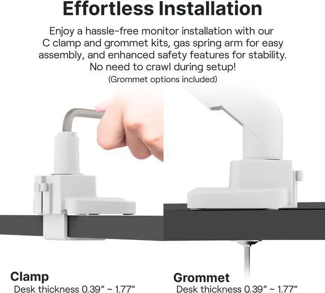 Alt view image 6 of 7 - Pixio PS2S White Edition Heavy-duty Gas Spring Fully Adjustable Universal Mount 100x100mm 75x75mm Premium Single Monitor Desk Mount, Supports monitors up to 49" 30.8lbs (curved) 39.6" (flat) White