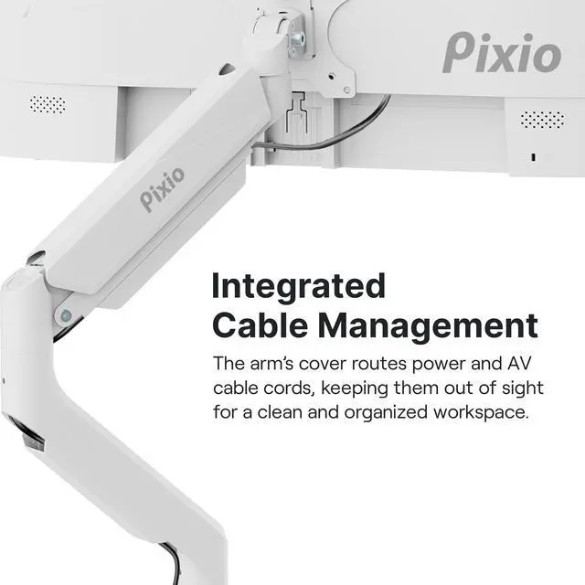 Alt view image 5 of 7 - Pixio PS2D White Edition Heavy-duty Gas Spring Fully Adjustable Universal Mount 100x100mm 75x75mm Premium Dual Monitor Desk Mount, Supports two monitors up to 35" & 33lbs