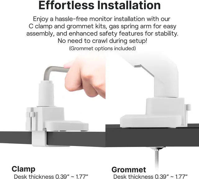 Alt view image 6 of 7 - Pixio PS2D White Edition Heavy-duty Gas Spring Fully Adjustable Universal Mount 100x100mm 75x75mm Premium Dual Monitor Desk Mount, Supports two monitors up to 35" & 33lbs