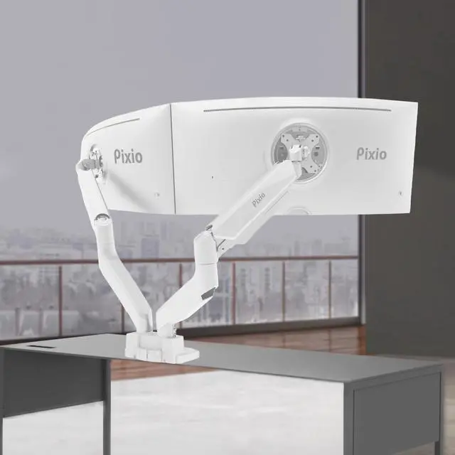 Main image of Pixio PS2D White Edition Heavy-duty Gas Spring Fully Adjustable Universal Mount 100x100mm 75x75mm Premium Dual Monitor Desk Mount, Supports two monitors up to 35" & 33lbs