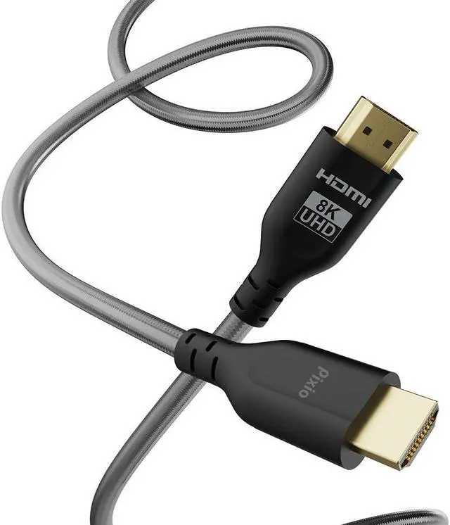 Main image of Pixio 8K HDMI 2.1 Braided Cable Ultra High Speed Certified 6.5FT 2M 8K 60Hz 4K 120Hz Nylon Braided, Gold Plated Connector, Anti-Breakage, HDR10+, dtsx, eARC, HDCP, Dolby Compatible
