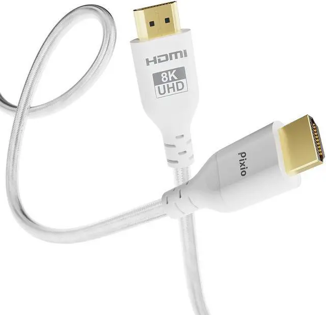 Main image of Pixio 8K HDMI 2.1 White Braided Cable Ultra High Speed Certified 10FT 3M 8K 60Hz 4K 120Hz Nylon Braided, Gold Plated Connector, Anti-Breakage, HDR10+, dtsx, eARC, HDCP, Dolby Compatible White 10 ft.