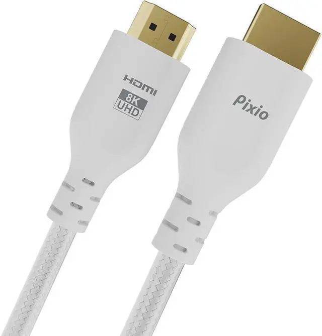 Alt view image 2 of 4 - Pixio 8K HDMI 2.1 White Braided Cable Ultra High Speed Certified 10FT 3M 8K 60Hz 4K 120Hz Nylon Braided, Gold Plated Connector, Anti-Breakage, HDR10+, dtsx, eARC, HDCP, Dolby Compatible White 10 ft.