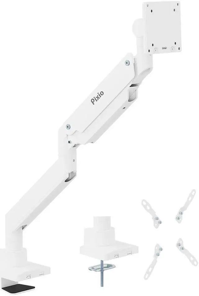 Main image of Pixio PS2S Titan White Premium Single Monitor Arm Ultrawide Heavy-Duty Stand fits up to 57 inch Monitors Holds up to 59.4lbs VESA Compatible Integrated Cable Management Height Tilt Swivel Adjustable