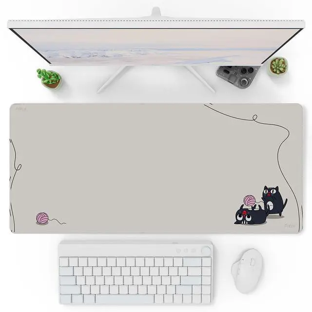 Alt view image 5 of 5 - Pixio Mouse Pads - 36 x 16 inch XXL Playful Cats (side) Beige Multifunctional Large Desk Mats for Gaming, Office, Desktop Anti-slip Waterproof Washable Computer Mouse Mat