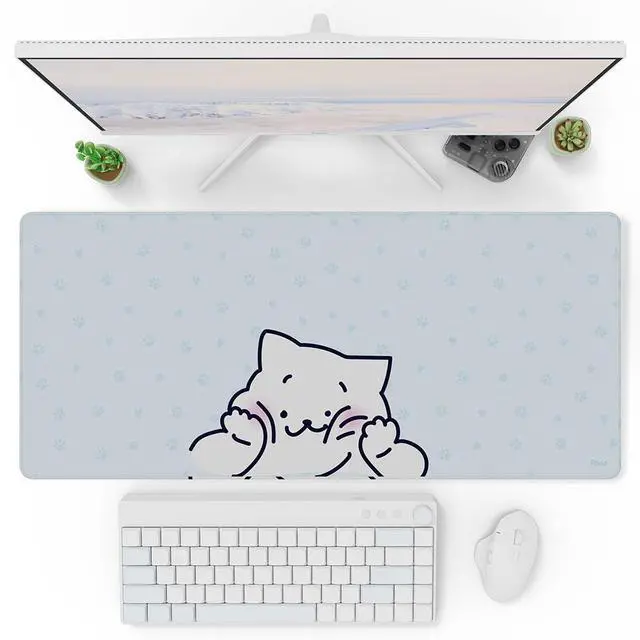 Alt view image 5 of 5 - Pixio Mouse Pads - 36 x 16 inch XXL Squishy Cat Light Blue Multifunctional Large Desk Mats for Gaming, Office, Desktop Anti-slip Waterproof Washable Computer Mouse Mat