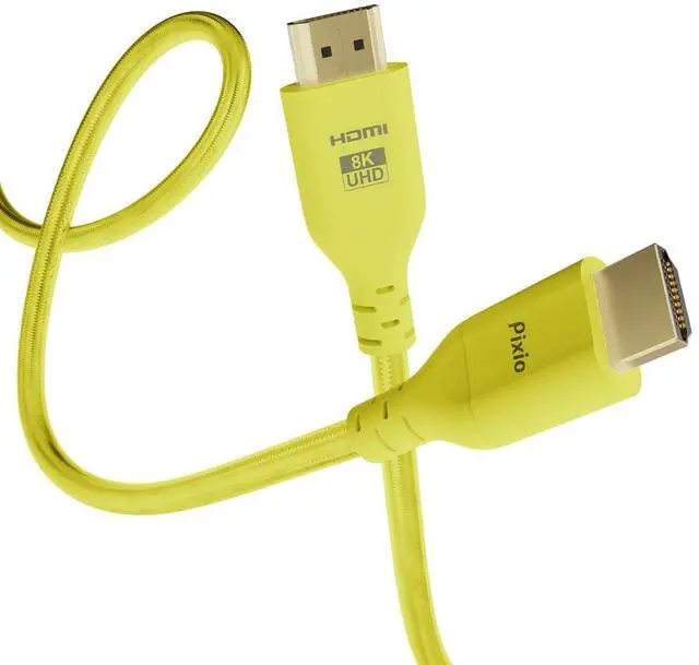 Main image of Pixio 8K HDMI 2.1 Yellow Braided Cable Ultra High Speed Certified 6.5FT 2M 8K 60Hz 4K 120Hz Nylon Braided, Gold Plated Connector, Anti-Breakage, HDR10+, dtsx, eARC, HDCP, Dolby Compatible