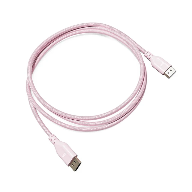 Alt view image 3 of 3 - Pixio Pink 16K DisplayPort 2.1 Cable DP54 Certified 6FT 16k 60Hz 4K 240Hz Nylon Braided Nickel-plated Connector Anti-Breakage DSC UHBR13.5