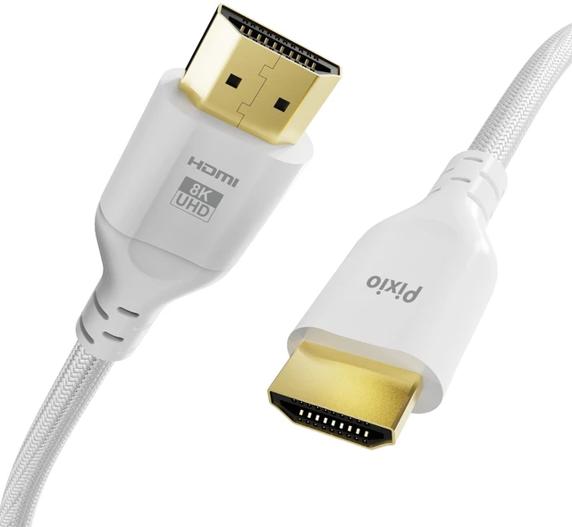 Main image of Pixio 8K HDMI 2.1 White Braided Cable Ultra High Speed Certified 10FT 3M 8K 60Hz 4K 120Hz Nylon Braided, Gold Plated Connector, Anti-Breakage, HDR10+, dtsx, eARC, HDCP, Dolby Compatible White 10 ft.