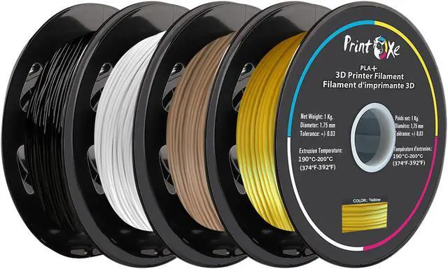 Main image of 3D PLA+ / Pro PLA 4 Packs of Black / White / Fluorescent Yellow / Dark Wood Colours Filament for 3D Printers - 1.75 mm Diameter - 1 Kg Net on Spool (2.2 LBs) Dimensional Accuracy +/- 0.03 mm