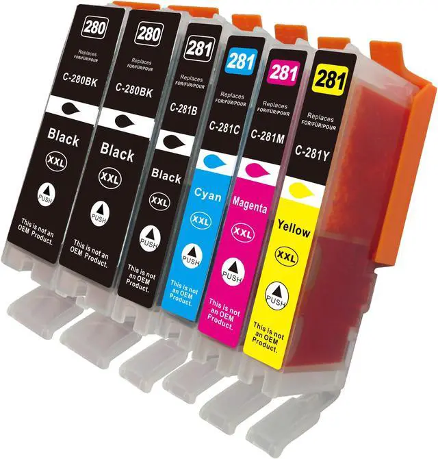 Alt view image 2 of 7 - PGI 280 / CLI 281 XXL Compatible Set + Black | 6 Ink Cartridges | WITHOUT Photo Blue for TR7500 TR7520 TR8500 TR8520 TR8620 TS6100 TS6120 TS6200 TS6220 TS6300 TS6320 TS9520 TS9521C TS702