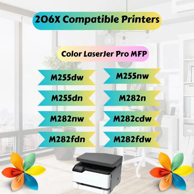 Alt view image 5 of 6 - With Chips 206X Compatible Set - 4 Toner High Yield Cartridges of 206A | W2110X W2111X W2112X W2113X |for HP M255dw M255nw M255dn and MFP M282nw M283cdw M283fdn M283fdw