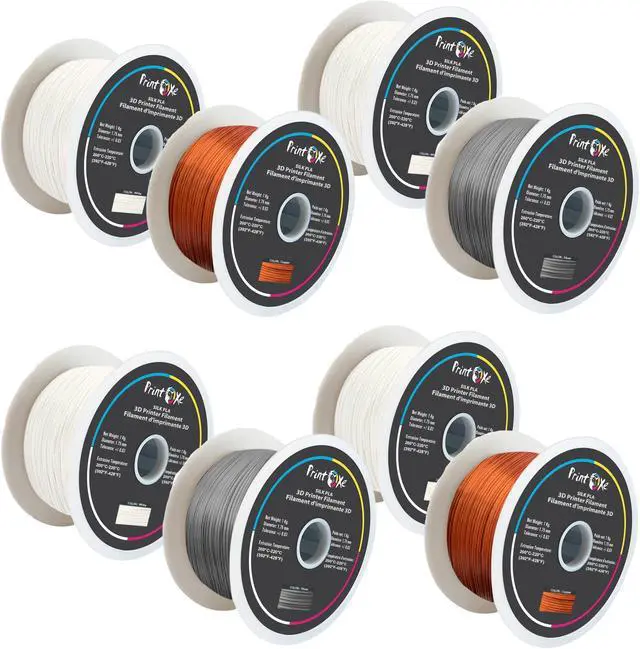 Alt view image 2 of 2 - 3D PLA like SILK Filament 8 Packs; 4 White , 2 Copper , & 2 Silver Colours 1.75 mm Diameter Each Weight 1 Kg Net (Semi Shiny) Total Net 8 Kg. PRINTOXE Brand