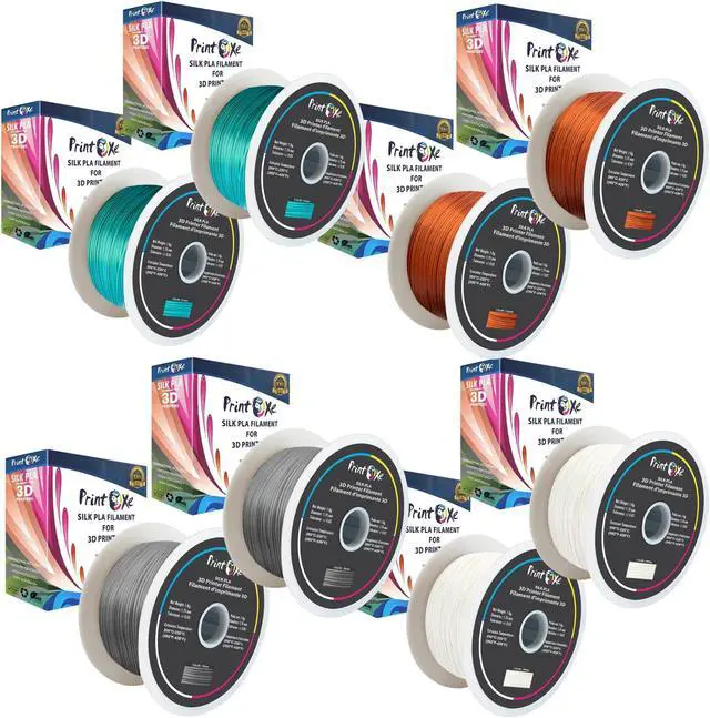 Main image of 3D PLA like SILK Filament 8 Packs 2 White , 2 Green , 2 Copper & 2 Silver Colours 1.75 mm Diameter Each Weight 1 Kg Net (Semi Shiny) Total Net Material 8 Kg. PRINTOXE Brand