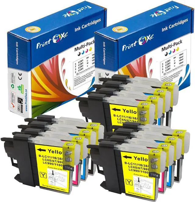 Main image of Brother LC 61 Compatible New 12 Packs Ink Cartridges (3 Large Black, 3 Cyan, 3 Magenta, and 3 Yellow)