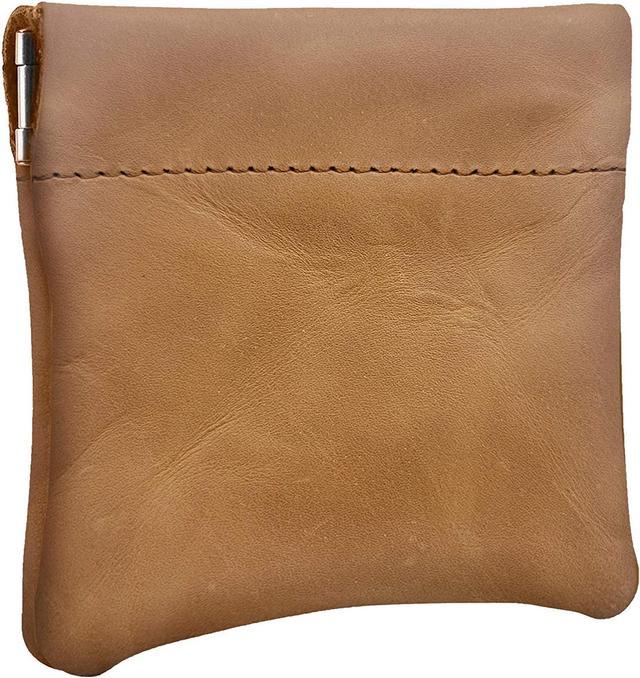 Genuine Leather Squeeze Coin Purse, Pouch Made IN U.S.A. Change Holder For  Men/Woman Size 3.5 X 3.5