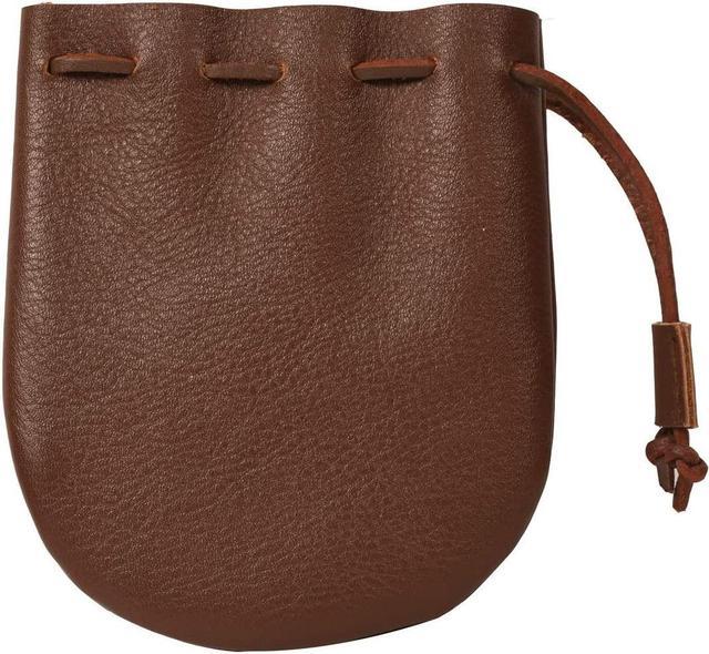 Brown Leather Drawstring Pouch