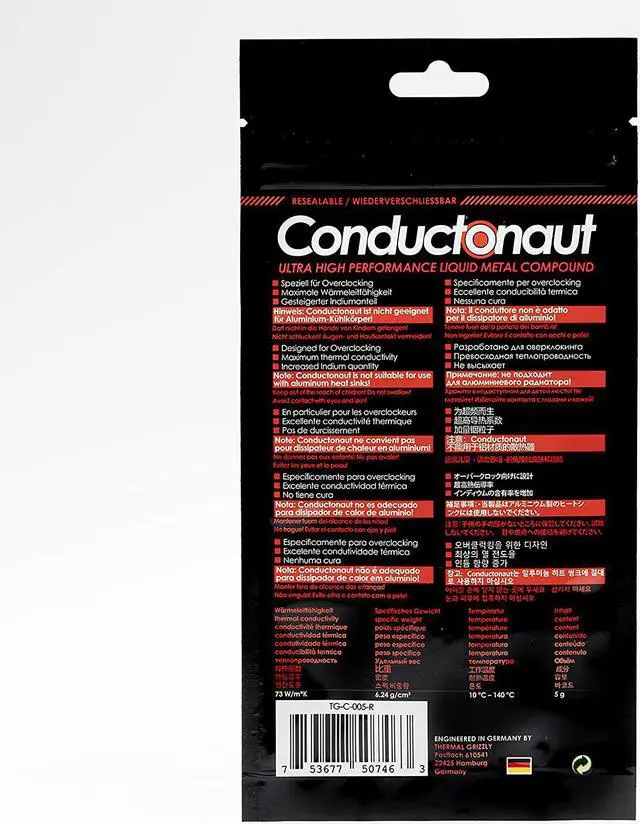 Alt view image 5 of 5 - Thermal Grizzly Conductonaut - Aluminum, Thermal Paste Based on Liquid Metal - Not Suitable for Large Cooling Systems - Liquid Metal Thermal Paste for Cooling The CPU, GPU (5 Gram)