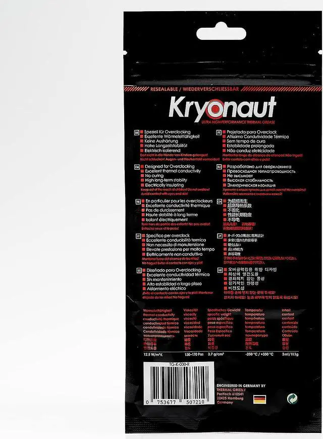 Alt view image 4 of 5 - Thermal Grizzly Kryonaut The High Performance Thermal Paste for Cooling All Processors, Graphics Cards and Heat Sinks in Computers and Consoles (11.1 Gram)