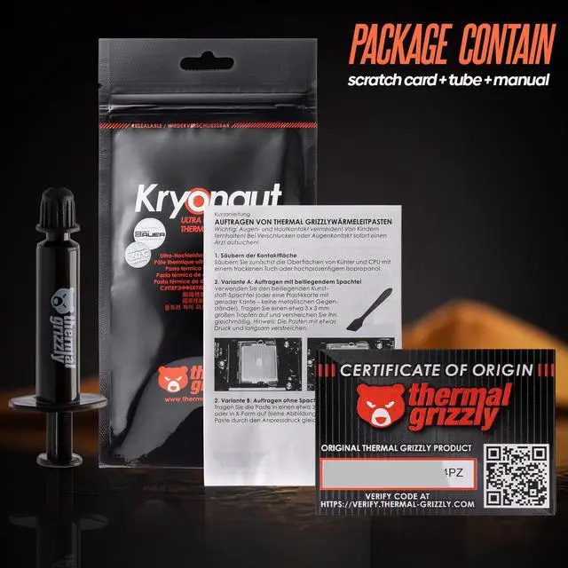 Alt view image 7 of 7 - Thermal Grizzly Kryonaut The High Performance Thermal Paste for Cooling All Processors, Graphics Cards and Heat Sinks in Computers and Consoles Combo Extra Spatula, Cleaning Pads + Cloth (1g Combo)