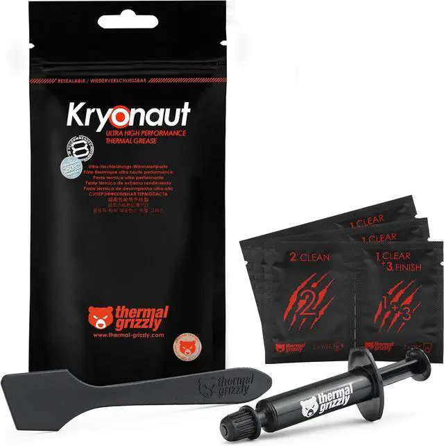 Main image of Thermal Grizzly Kryonaut - 1 Gram - Extremely High Performance Thermal Paste + 12 Cleaning Wipe 6 Wet & 6 Dry - for Demanding Applications and Overclocking CPU/GPU/PS4/PS5/Xbox