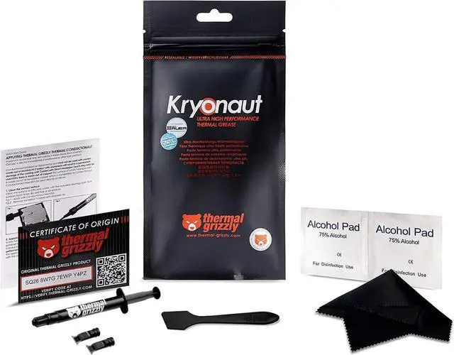 Thermal Grizzly Kryonaut The High Performance Thermal Paste for Cooling All Processors, Graphics Cards and Heat Sinks in Computers and Consoles Combo Extra Spatula, Cleaning Pads + Cloth (1g Combo)