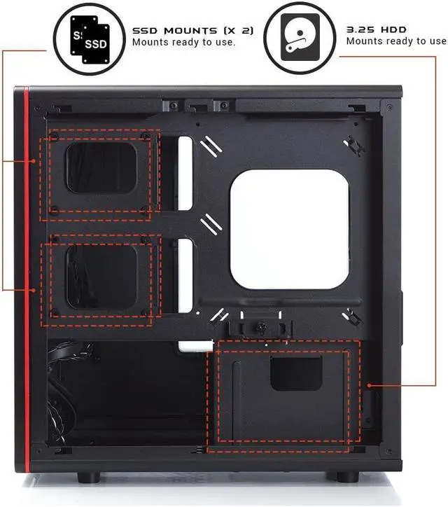 Alt view image 5 of 11 - Mini ITX Case, RIOTORO® CR280 Gaming Case with Clear Window Panel [(2) USB 3.0 Ports, (2) 120mm Case Fans, (3) Internal Drive Bays, (2) PCI Express Slots]