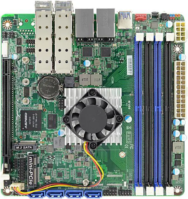 Alt view image 2 of 6 - Jetway NF699-C3758 Intel Atom 8-Core Mini-ITX Motherboard w/ Dual Intel GbE, 4x 10GbE SFP+ Ports