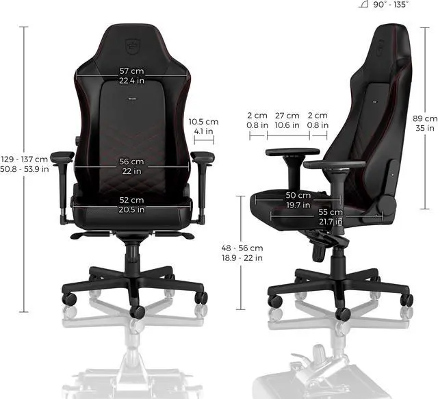 Alt view image 3 of 7 - noblechairs HERO Ergonomic Gaming & Office Chair - PU Leather, Reclining Backrest, Lockable Tilt, Lumbar Support, 4D Armrests, Supports Up to 150 kg - Black/Red