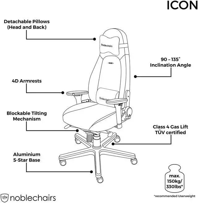 Alt view image 6 of 7 - noblechairs ICON Series White/Black
