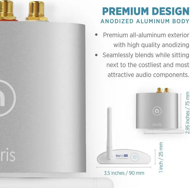 Alt view image 9 of 9 - auris blume hd long range bluetooth 5.0 music receiver hi-fi wireless audio adapter with audiophile dac & aptx hd for streaming