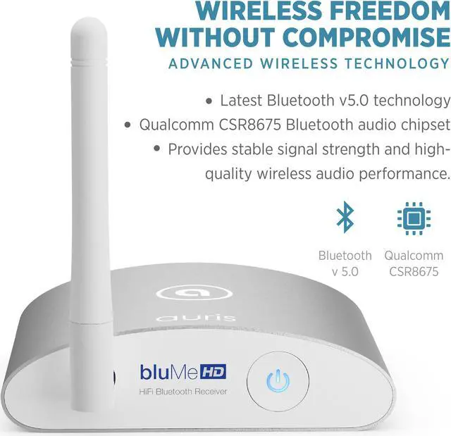 Alt view image 7 of 9 - auris blume hd long range bluetooth 5.0 music receiver hi-fi wireless audio adapter with audiophile dac & aptx hd for streaming